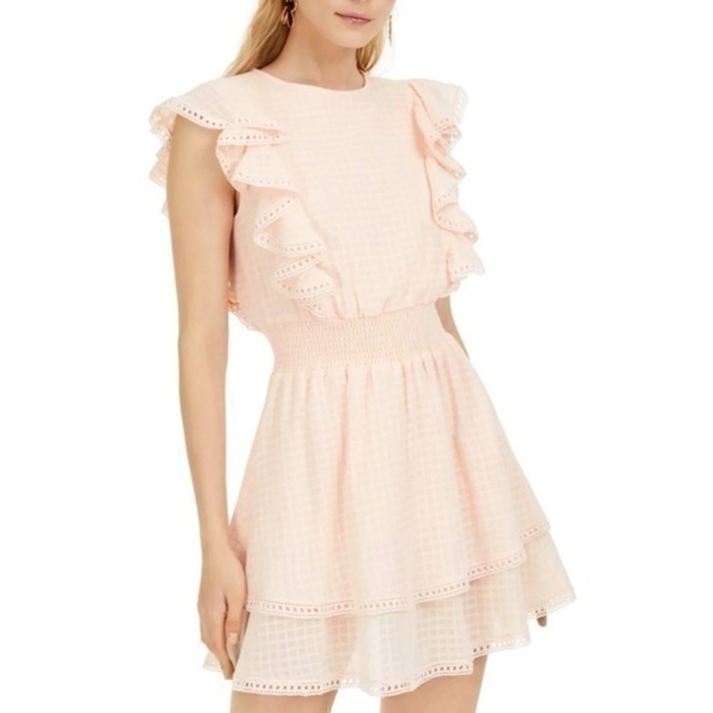 SAGE Womens Blush Lace Ruffle Sleeve Fit & Flare Dress